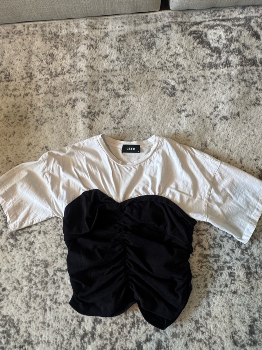 Cider Black & White Layered Tee with Bustier Detail